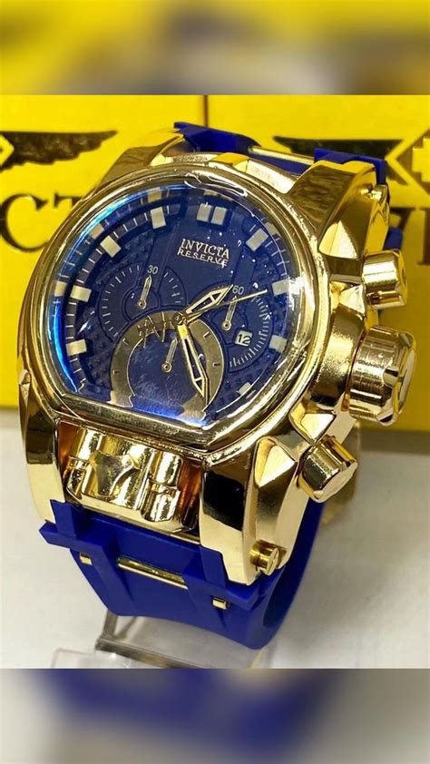 Rel Gio Masculino Invicta Zeus Magnum Linha Gold One Dourado Fundo Azul