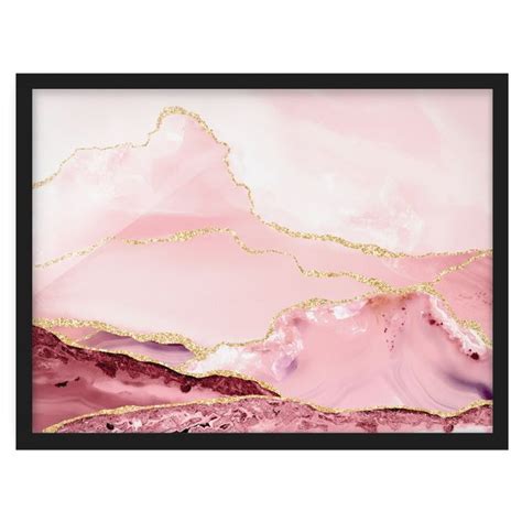 Bild Mit Rahmen Abstrakte Berge Rosa Mit Goldenen Linien Querformat