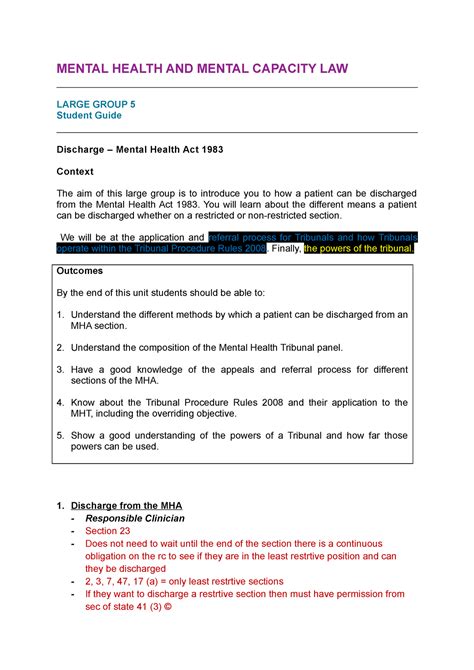 LG 5 Notes MENTAL HEALTH AND MENTAL CAPACITY LAW LARGE GROUP 5