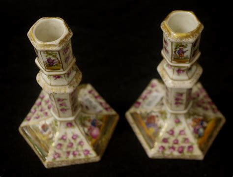 Pair Meissen Style Ceramic Candlesticks Barsby Auctions Find Lots