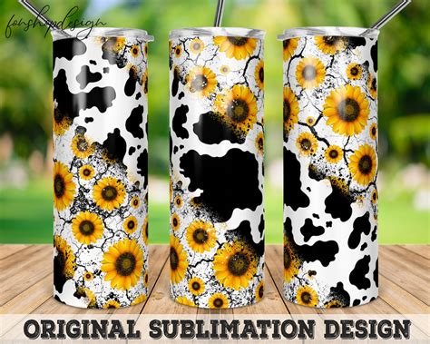 Cow Sunflowers Cowhide Seamless 20oz Skinny Tapered Straight Tumbler