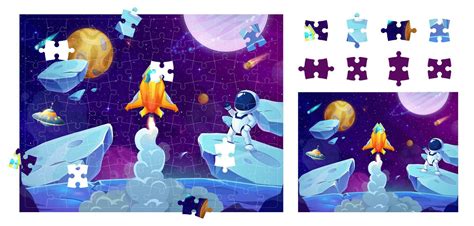 Jigsaw puzzle space game astronaut and spaceship 23340295 Vector Art at ...