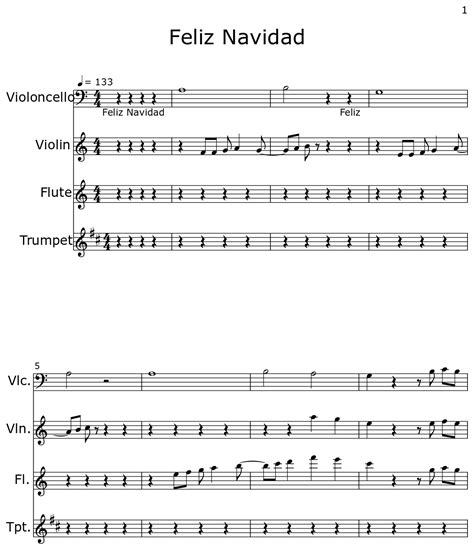 Feliz Navidad Sheet Music For Cello Violin Flute Trumpet