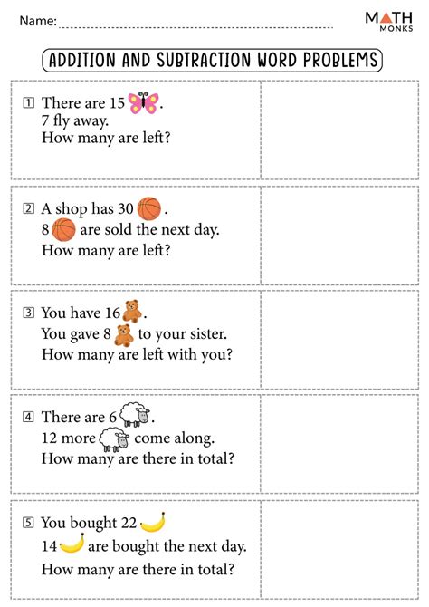 Addition And Subtraction Word Problems Worksheets With Answer Key Worksheets Library