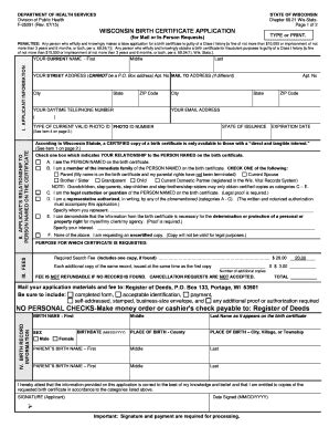 Fillable Online Wisconsin Birth Certificate Application For Mail Fax