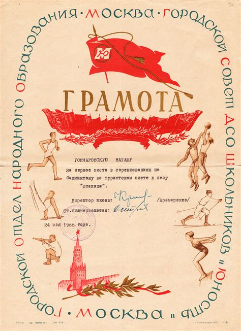 1965 год. Грамота за соревнования по бадминтону