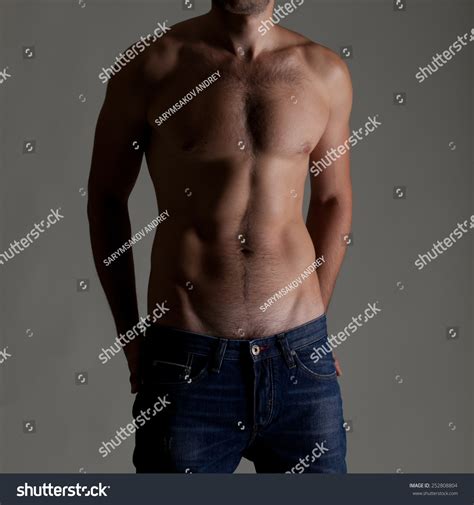 Sexy Muscular Naked Man Jeans On Stock Photo 252808804 Shutterstock