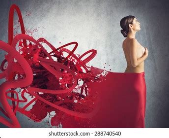 Naked Woman Covered Red Veil Shutterstock