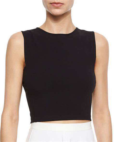 Lyst Theory Pagia Sleeveless Knit Crop Top In Black