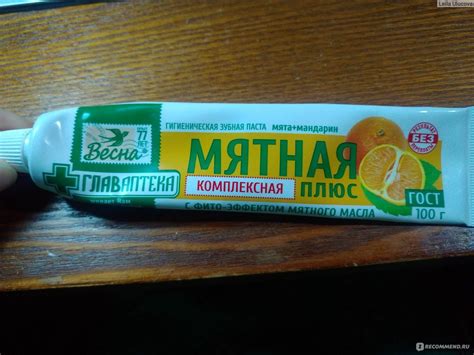 Зубная паста Весна Гигиеническая зубная паста МЯТНАЯ Мята и Мандарин ...