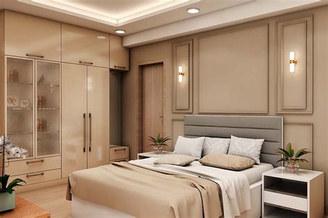 Beige Themed Contemporary Spacious Master Bedroom Design Livspace