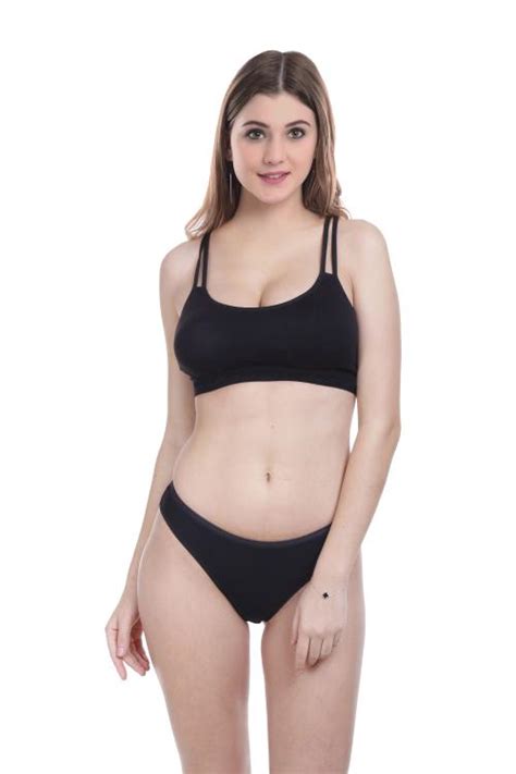 Buy Beach Curve Women Cotton Bra Panty Set For Lingerie Set Pack Of Color Black