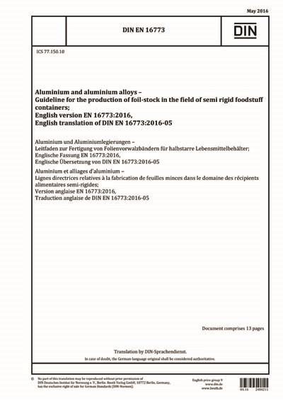 DIN EN 16773:2016 - Aluminium and aluminium alloys - Guideline for the ...