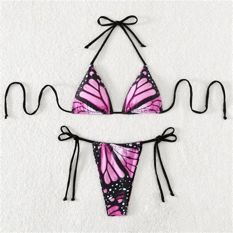 Butterfly Print Halter Mini Micro Bikini Female Swimsuit Women Bikinis Triangle Swimwear Two