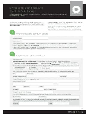 Fillable Online Macquarie Cash Solutions Third Party Authority