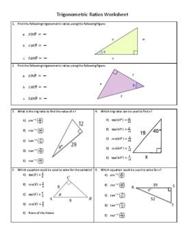 Trigonometric Ratios Worksheet Answer Key By Myerseducates