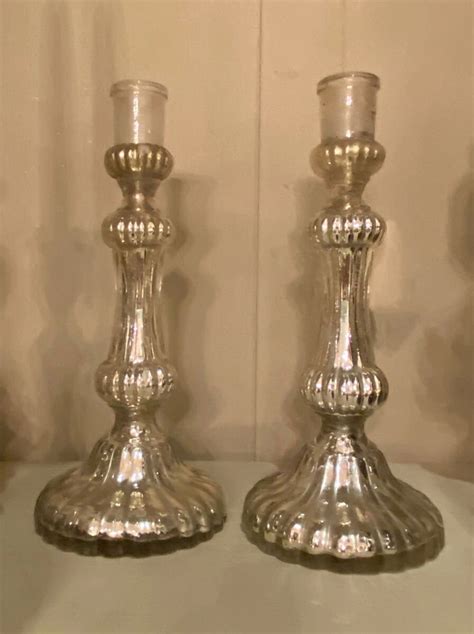 Antique Mercury Glass Candlesticks Etsy