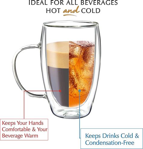 2 Pack Glass Coffee Cups Double Wall Thermo Insulated Coffee Cups