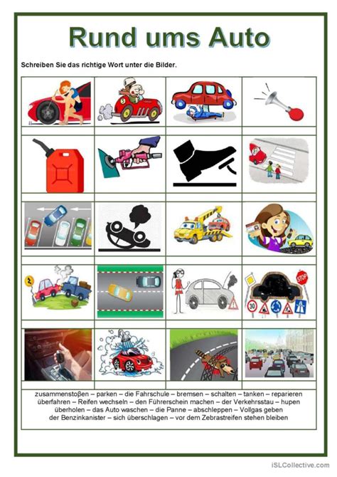 Bilderwörterbuch Rund ums Auto bi English ESL worksheets pdf doc