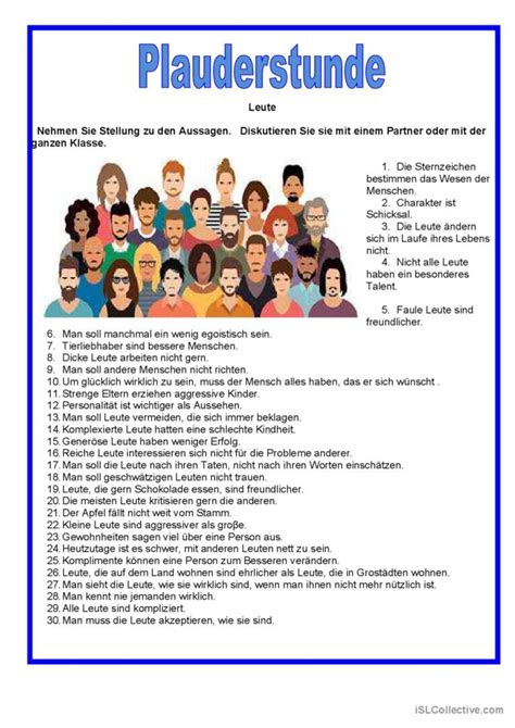 Plauderstunde Leute English ESL Worksheets Pdf Doc