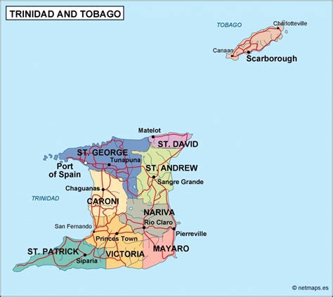 Trinidad And Tobago Political Map Eps Illustrator Map Vector Maps