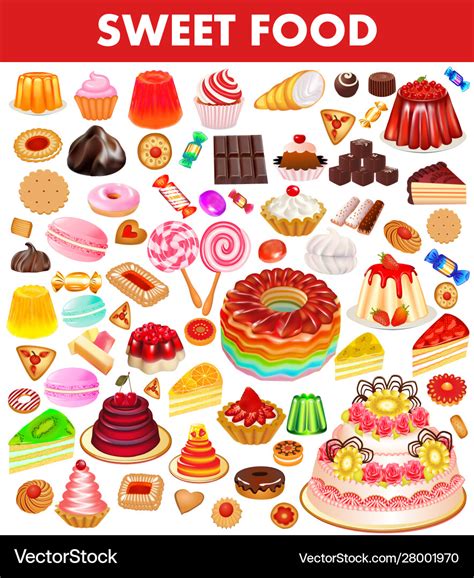 Set sweet food with cake cookies jelly donuts Vector Image