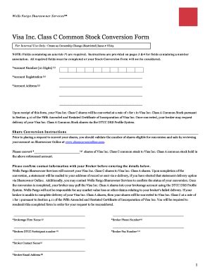 Fillable Online Visa Inc Class C Common Stock Conversion Form Wells