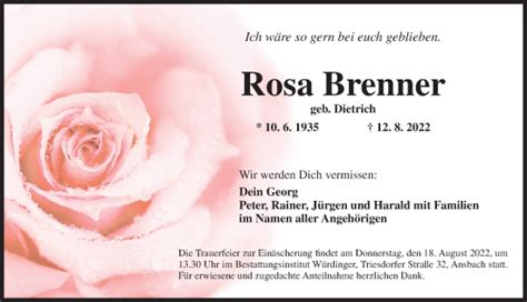 Traueranzeigen Von Rosa Brenner Trauer Flz De