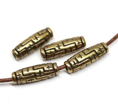 Antique Brass Long Barrel Beads Metal Ornament Tube Beads 4pc Etsy