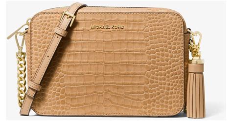 Michael Kors Jet Set Medium Crocodile Embossed Leather Crossbody Bag In