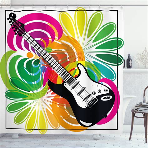 Inpercust Rockstar Blooms Shower Curtain Guitar Inspired Floral Print