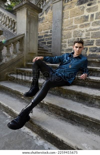 Portrait Handsome Brunette Male Model Wearing Stock Photo