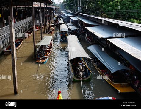 Thailand, Bangkok, wooden Thai boats at the Floating Market Stock Photo ...