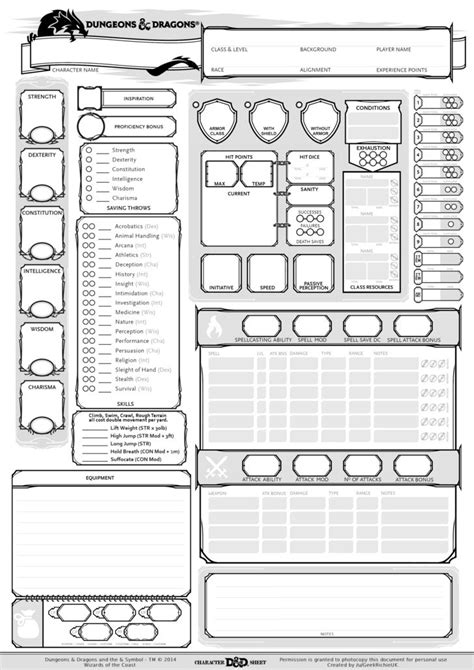 Dungeons And Dragons Printable Character Sheet