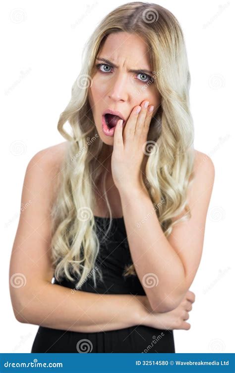 Furious Gorgeous Blonde In Black Dress Posing Stock Photo Image Of Furious Eyes