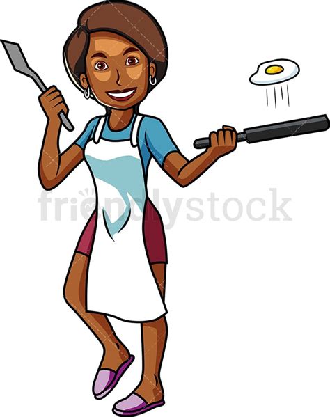 Black Woman Frying An Egg Cartoon Vector Clipart Friendlystock