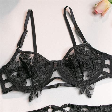 Embroidery Seductive Lingerie Mesh Bikini See Through Erotic Underwear