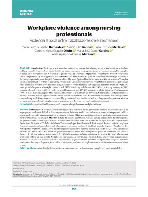 Pdf Workplace Violence Among Nursing Professionals