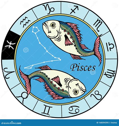 Pisces Astrological Zodiac Sign In Circle Stock Vector Illustration