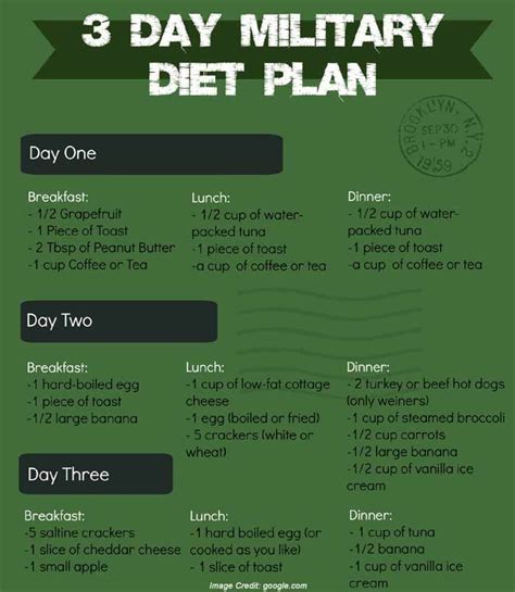 7 Day Military Diet Plan Printable