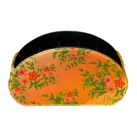 Ownta Orange Background Red Floral Green Leaves Pattern Pvc Leather