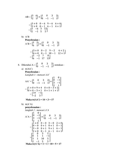 SOLUTION Latihan Soal Operasi Matriks Determinan Matriks Invers