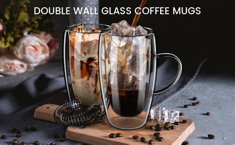 Paracity Double Walled Glass Mugs Oz Latte Glasses Set Of Clear