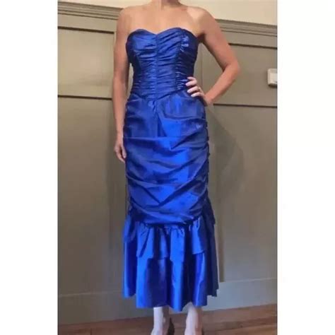 Vintage Gunne Sax By Jessica Mcclintock Royal Blue Satin Ruched Mermaid