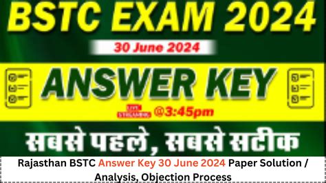 Rajasthan BSTC Answer Key 30 June 2024 Paper Solution Analysis