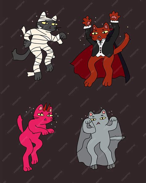 Premium Vector | Funny cats in Halloween costumes