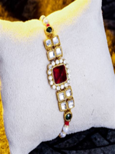 Buy Sukkhi Rakhi Men Gold Plated Red White Stone Studded Rakhi With