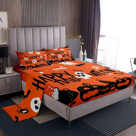 YST Halloween Bed Sheets Set Queen,Pumpkin Lantern Bedding Set,Spooky ...