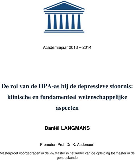 De Rol Van De Hpa As Bij De Depressieve Stoornis Klinische En