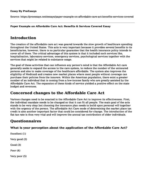 📌 Paper Example On Affordable Care Act Benefits And Services Covered Free Essay Term Paper